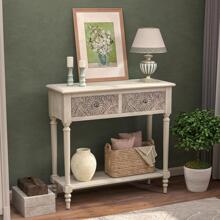 COSIEST Console Table With 2 Drawers, MDF Narrow Entryway Table With Storage Shelf, Wood Accent Sofa Table For Living Room, Entrance, Hallway, Couch, Light Grey