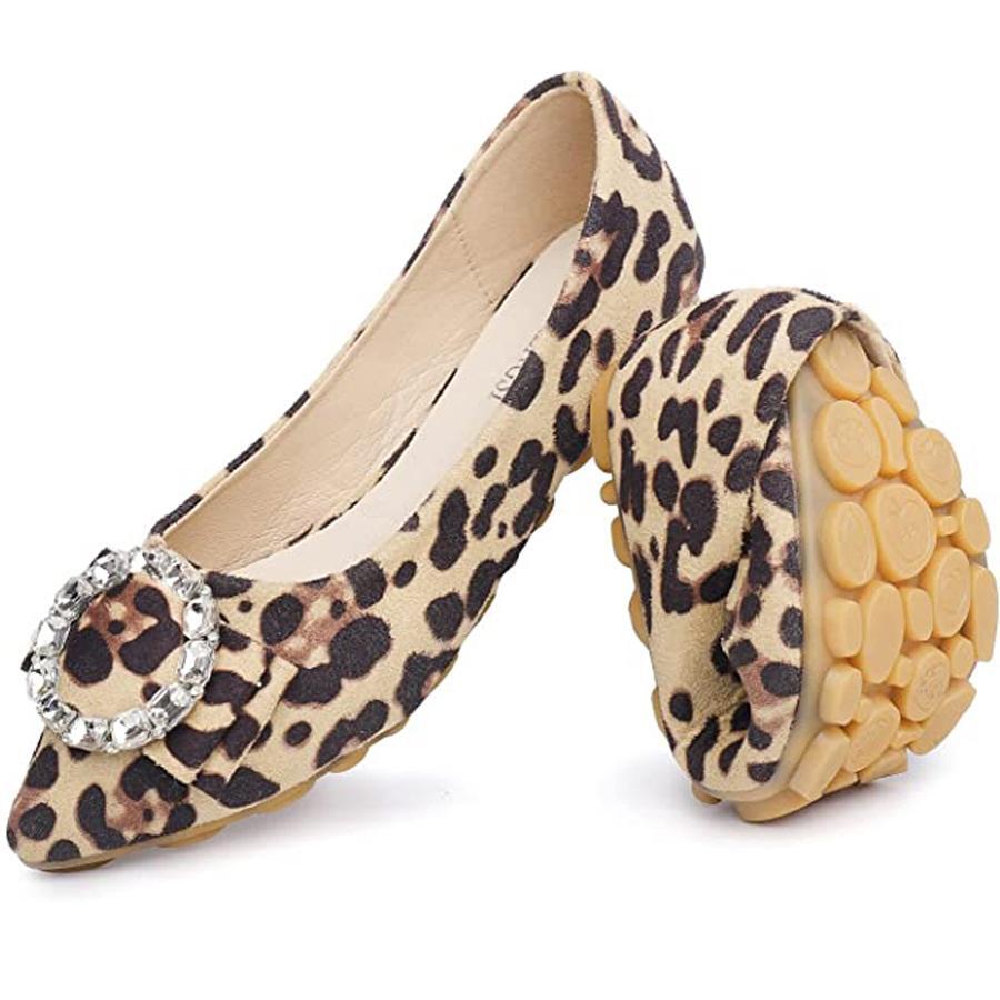 Women's Flats Rhinestone Suede Memory Foam Insole Casual Flats for Women Comfort Formal Flat Shoes - Màu Khaki - Xem 1