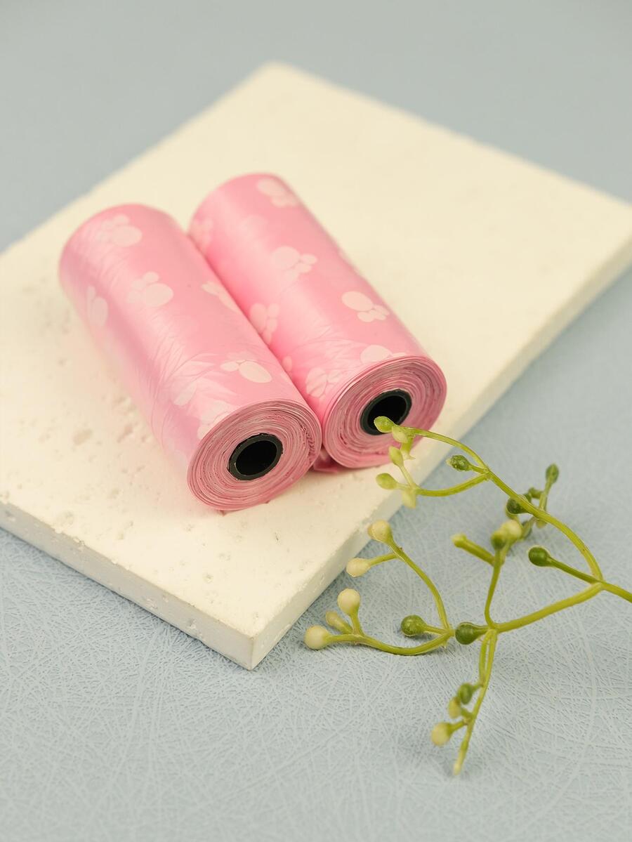 Bolsas 2 de mascota pata de perro patrón limpieza desperdiciar , 15 rollo - Rosa Pálido - Ver 1