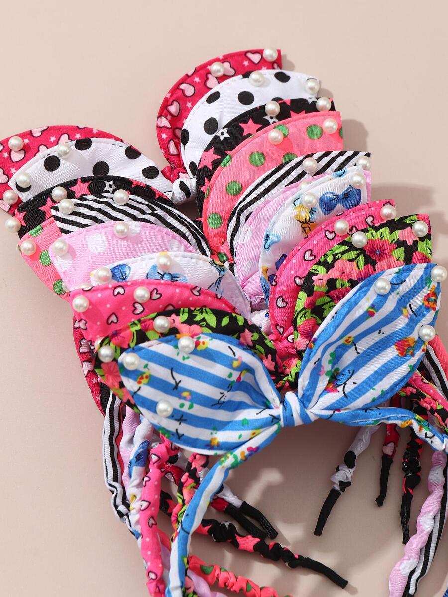 10pcs Girls Faux Pearl & Bow Decor Headband For Hair Decoration