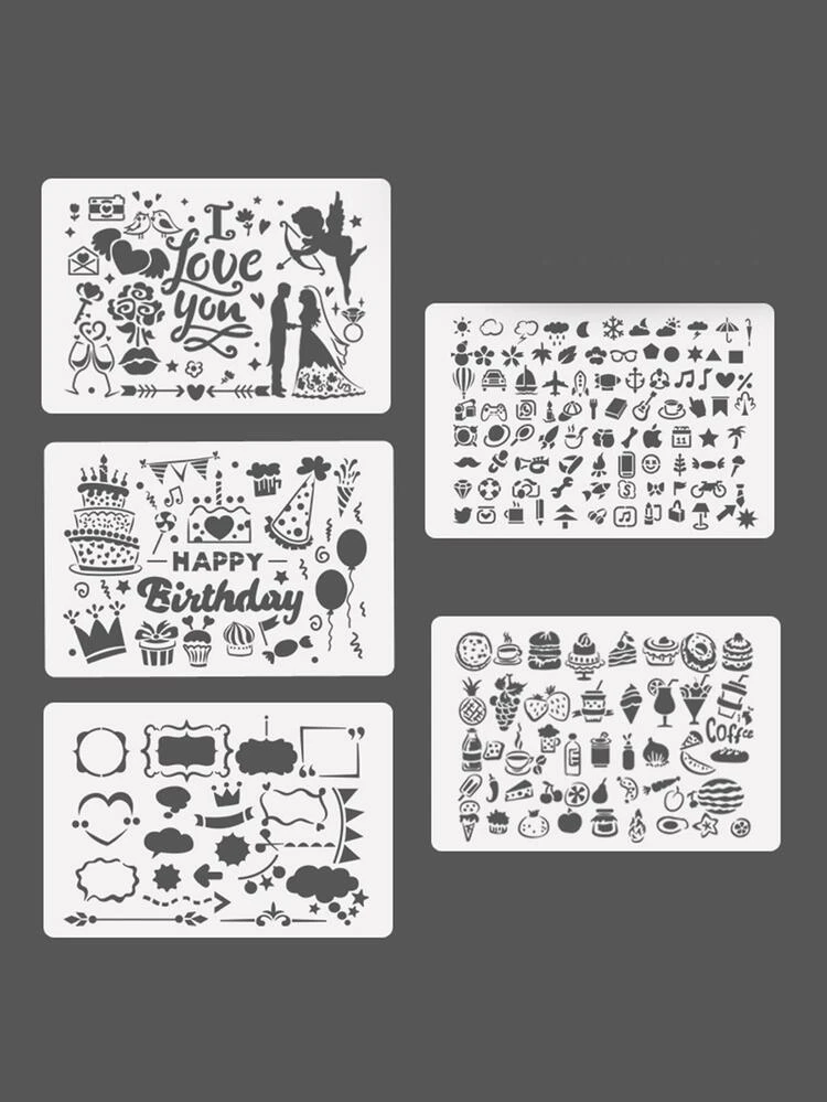 5 יחידות חלול תבניות ציור לציור יד של ילדים ותלמידים וגרפיטי - לבן - ראה 5