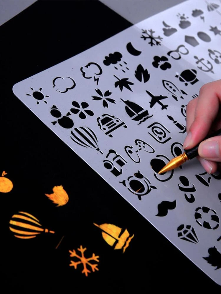 5 יחידות חלול תבניות ציור לציור יד של ילדים ותלמידים וגרפיטי - לבן - ראה 3