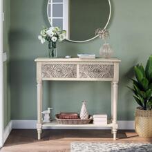 COSIEST Console Table With 2 Drawers, MDF Narrow Entryway Table With Storage Shelf, Wood Accent Sofa Table For Living Room, Entrance, Hallway, Couch, Light Grey