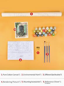 8pcs Diy Digital Painting Without Frame, Window And Flowers Design, Hand Painted Coloring - Multicolor - View 2