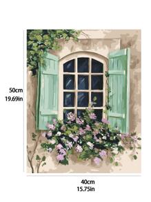 8pcs Diy Digital Painting Without Frame, Window And Flowers Design, Hand Painted Coloring - Multicolor - View 7