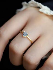 1 Máy Tính Sang Trọng Đơn Giản S925 Bạc Xanh Dương Đính Đá Cubic Zirconia Tam Giác Trái Tim Màu Vàng Nhẫn Cho Nữ dành Cho Cặp Đôi - Vàng - Xem 2