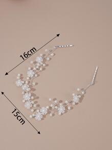 1入組女孩花&人造珍珠裝飾時尚髮夾適合婚禮裝飾用品 - 彩色 - 查看 2