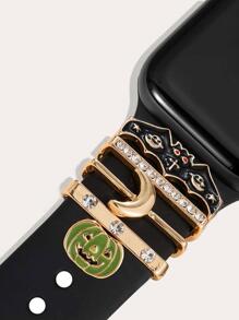 1 chiếc nhẫn trang trí dây đeo đồng hồ bằng hợp kim đồng thời trang hình mặt trăng đính đá hình bí ngô, tương thích với phụ kiện trang trí dây đeo đồng hồ 38MM cho lễ Halloween - Nhiều màu - Xem 3