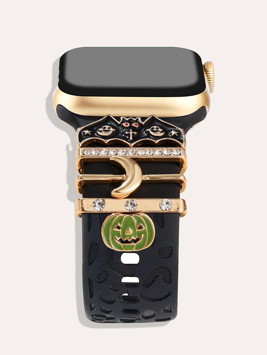 1 chiếc nhẫn trang trí dây đeo đồng hồ bằng hợp kim đồng thời trang hình mặt trăng đính đá hình bí ngô, tương thích với phụ kiện trang trí dây đeo đồng hồ 38MM cho lễ Halloween - Nhiều màu - Xem 1