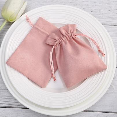 10入組粉色的絲絨抽繩首飾包裝小袋