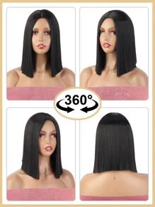 自然黑色短直筒波波頭頭髮合成假髮適合女士日常派對使用無膠看起來自然假髮12英寸 - 黑色 - 查看 5