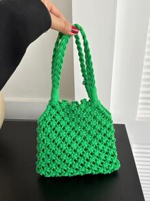 女士鏤空時尚勾織單肩包 - 綠色 - 查看 1