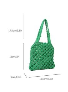 女士鏤空時尚勾織單肩包 - 綠色 - 查看 2