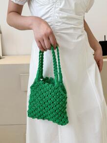 女士鏤空時尚勾織單肩包 - 綠色 - 查看 3