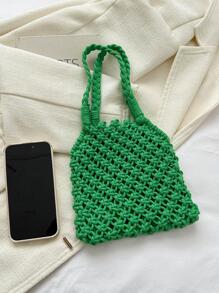 女士鏤空時尚勾織單肩包 - 綠色 - 查看 7
