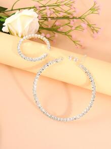 Vòng cổ trang trí bằng đá rhinestone & Bông tai & Lắc tay - Bạc - Xem 2