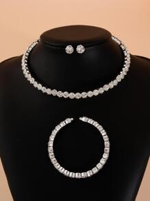 Vòng cổ trang trí bằng đá rhinestone & Bông tai & Lắc tay - Bạc - Xem 1