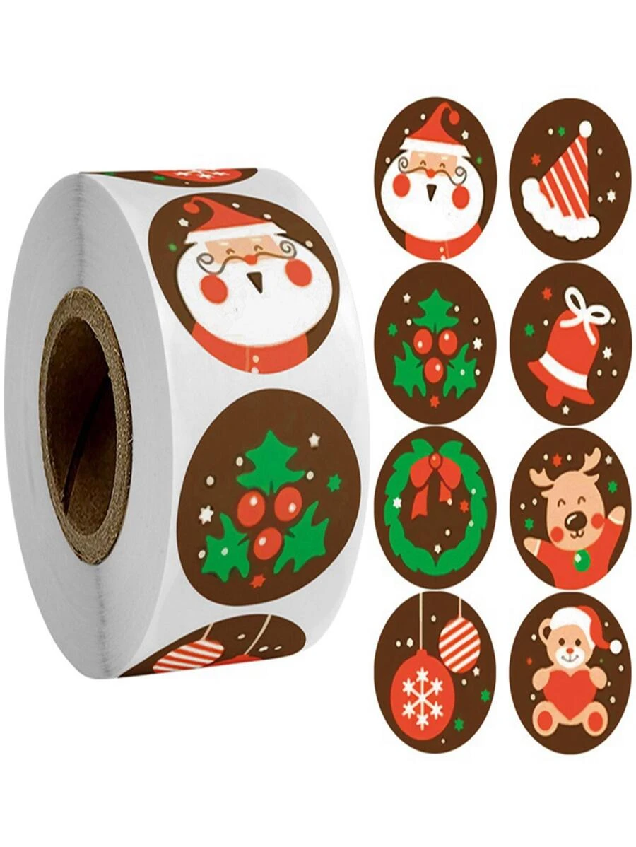 TYFYO Rollo de 500 pegatinas de decoración de regalo con diseños de dibujos animados navideños de 1 pulgada, Navidad - Multicolor - Ver 1