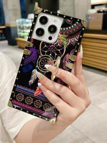 Geometric Pattern Anti-slip Phone Case With Ring Holder - Multicolor - View 7