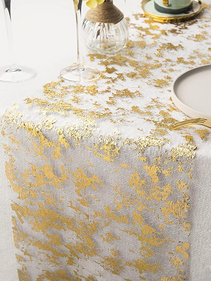 1/3/5pcs Gold Table Runner Rolls, Gold Foil Mesh Table Runner Decorations, Dining Table Decorations, Party Wedding Event Backdrop Decor - Gold - View 1