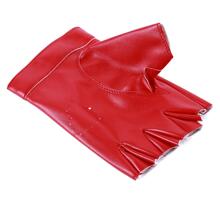 1對心形設計無指手套pu皮質桃心挖空分指手套女士街舞夜店表演舞台表演手套（有點異味,請注意） - 紅色 - 查看 5