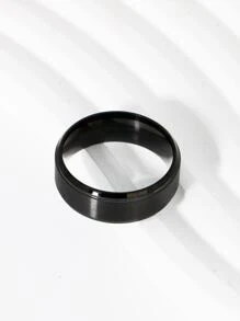 男士单枚个性化简约不锈钢戒指，适合日常佩戴，也可作为珠宝礼品和派对配饰 - 黑色 - 查看 2