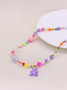 1入組甜美風酷女孩項鍊，帶有可愛小熊吊墜，表面呈彩色糖果狀 - 紫色 - 查看 4