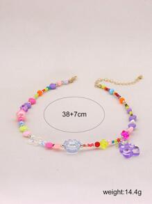1入組甜美風酷女孩項鍊，帶有可愛小熊吊墜，表面呈彩色糖果狀 - 紫色 - 查看 3