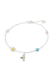 BALMORA 1入組時尚S925純銀甜美風花和方晶鋯石和蜜蜂裝飾手環適合女士,派對,友誼禮品 - 銀色 - 查看 7