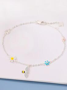 BALMORA 1入組時尚S925純銀甜美風花和方晶鋯石和蜜蜂裝飾手環適合女士,派對,友誼禮品 - 銀色 - 查看 5