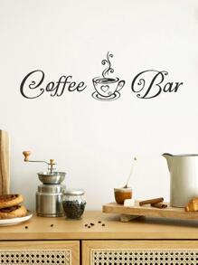 1pc Coffee & Letter Graphic Wall Sticker, Modern PVC Sign Print Wall Decal For Home Decoration - Black - View 1