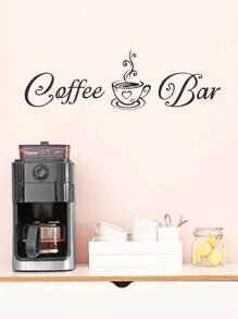 1pc Coffee & Letter Graphic Wall Sticker, Modern PVC Sign Print Wall Decal For Home Decoration - Black - View 4