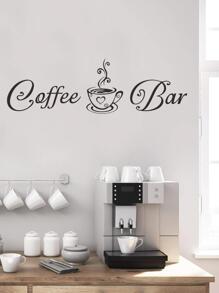 1pc Coffee & Letter Graphic Wall Sticker, Modern PVC Sign Print Wall Decal For Home Decoration - Black - View 2