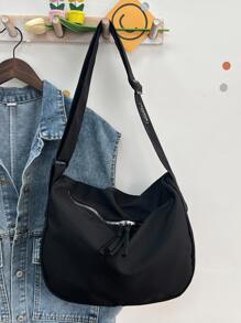 Minimalist Hobo Bag Medium With Zipper Shoulder Bags for Women, Large Size Shoulder Bag Hobo Crossbody Handbag Casual Tote, Stylish Tote Handbag Fashion Crossbody Bag College Travel Backpack Teacher Appreciation Gifts - Black - View 2