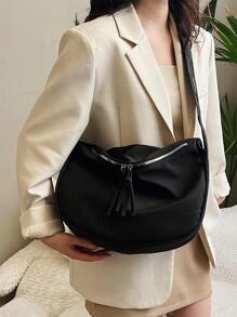 Minimalist Hobo Bag Medium With Zipper Shoulder Bags for Women, Large Size Shoulder Bag Hobo Crossbody Handbag Casual Tote, Stylish Tote Handbag Fashion Crossbody Bag College Travel Backpack Teacher Appreciation Gifts - Black - View 3