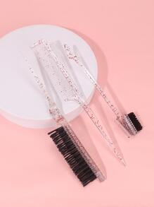 造型梳套装，3 件闪光发型梳套装尖尾梳和边缘控制刷和洗发刷理发梳套装发刷 - 紅色 - 查看 2