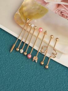 8入組玫瑰金顏色不銹鋼工業杠鈴耳環箭頭螺絲心球風格8風格耳蝸穿孔身體鏈適合女士男士11/2英寸(38mm) - 混款 - 查看 3