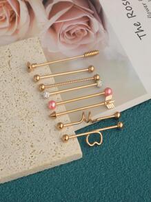 8入組玫瑰金顏色不銹鋼工業杠鈴耳環箭頭螺絲心球風格8風格耳蝸穿孔身體鏈適合女士男士11/2英寸(38mm) - 混款 - 查看 4