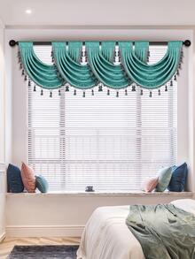 1 Pieza De Cortina De Red Sólida Con Nieve Y Borde De Borlas, Adecuada Para La Decoración De Ventanas Y Puertas De Salas De Estar, Dormitorios Y Cocinas - Verde - Ver 7