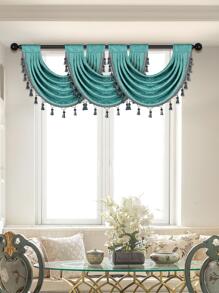 1 Pieza De Cortina De Red Sólida Con Nieve Y Borde De Borlas, Adecuada Para La Decoración De Ventanas Y Puertas De Salas De Estar, Dormitorios Y Cocinas - Verde - Ver 1