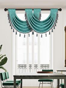 1 Pieza De Cortina De Red Sólida Con Nieve Y Borde De Borlas, Adecuada Para La Decoración De Ventanas Y Puertas De Salas De Estar, Dormitorios Y Cocinas - Verde - Ver 5