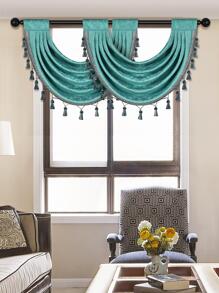1 Pieza De Cortina De Red Sólida Con Nieve Y Borde De Borlas, Adecuada Para La Decoración De Ventanas Y Puertas De Salas De Estar, Dormitorios Y Cocinas - Verde - Ver 9