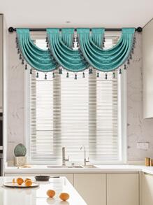 1 Pieza De Cortina De Red Sólida Con Nieve Y Borde De Borlas, Adecuada Para La Decoración De Ventanas Y Puertas De Salas De Estar, Dormitorios Y Cocinas - Verde - Ver 6