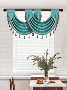 1 Pieza De Cortina De Red Sólida Con Nieve Y Borde De Borlas, Adecuada Para La Decoración De Ventanas Y Puertas De Salas De Estar, Dormitorios Y Cocinas - Verde - Ver 2