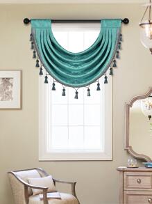 1 Pieza De Cortina De Red Sólida Con Nieve Y Borde De Borlas, Adecuada Para La Decoración De Ventanas Y Puertas De Salas De Estar, Dormitorios Y Cocinas - Verde - Ver 10