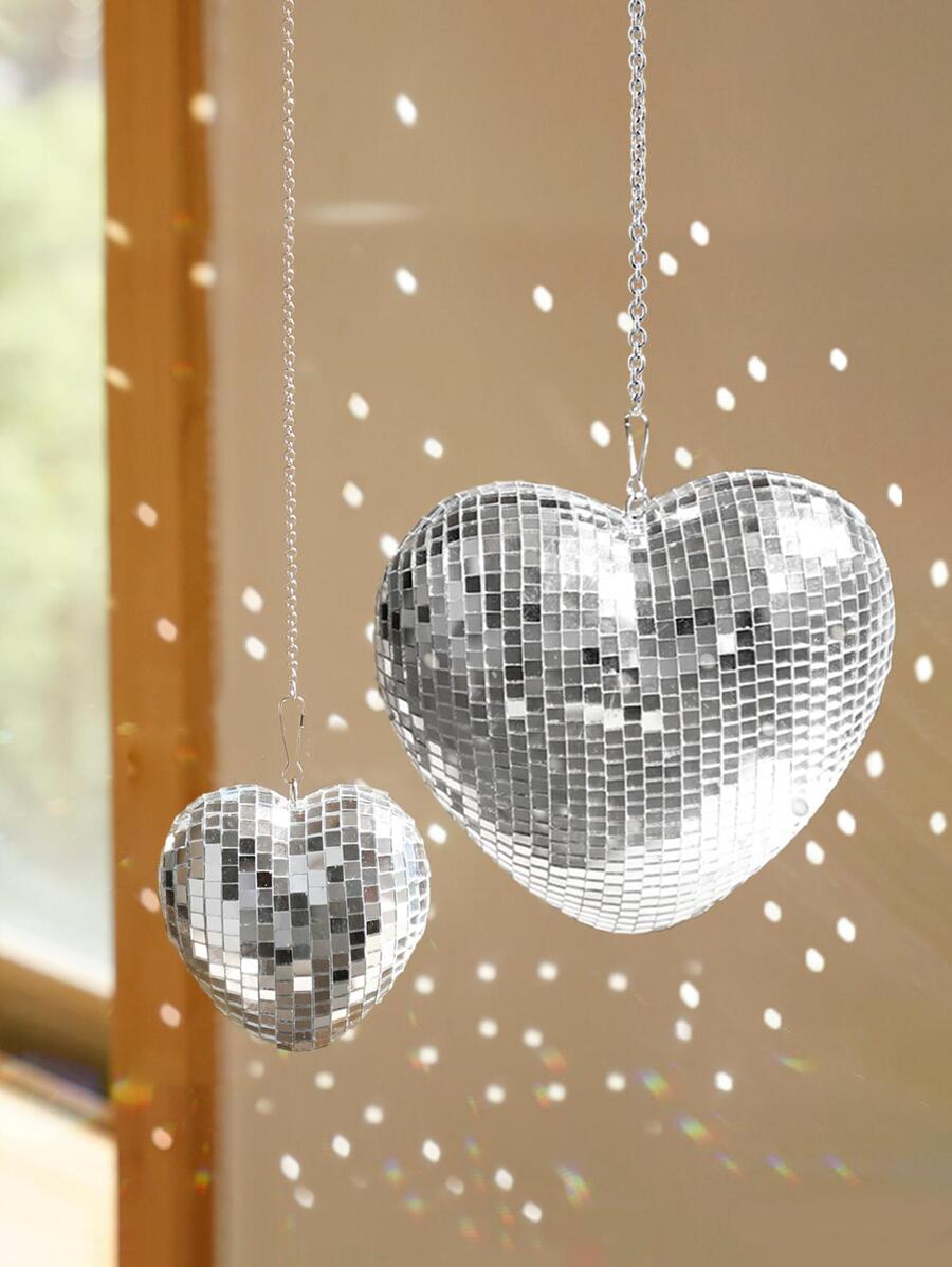 1pc Mirror Heart Shaped Disco Ball Decoration Wall Hanging, Handmade