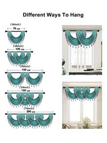 1 Pieza De Cortina De Red Sólida Con Nieve Y Borde De Borlas, Adecuada Para La Decoración De Ventanas Y Puertas De Salas De Estar, Dormitorios Y Cocinas - Verde - Ver 3