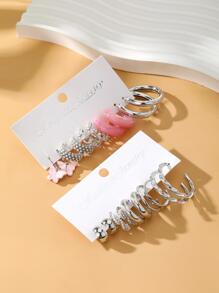 10 Kim loại Của phụ nữ Đơn giản thanh lịch Nhựa Ngọc trai Giả Mặt dây chuyền con bướm Hoa tai Nhiều-mảnh Bộ - Bạc - Xem 5