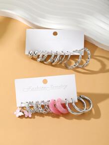 10 Kim loại Của phụ nữ Đơn giản thanh lịch Nhựa Ngọc trai Giả Mặt dây chuyền con bướm Hoa tai Nhiều-mảnh Bộ - Bạc - Xem 4