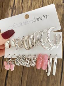 10 Kim loại Của phụ nữ Đơn giản thanh lịch Nhựa Ngọc trai Giả Mặt dây chuyền con bướm Hoa tai Nhiều-mảnh Bộ - Bạc - Xem 1